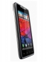 Fotografía Lateral izquierdo y Frontal del Motorola RAZR XT910 Negro. En la pantalla se muestra Pantalla de inicio