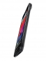 Fotografía Lateral derecho y Frontal del Motorola RAZR XT910 Negro. En la pantalla se muestra Pantalla de inicio