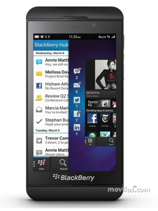 Fotografías Frontal de BlackBerry Z10 Negro. Detalle de la pantalla: Pantalla de inicio