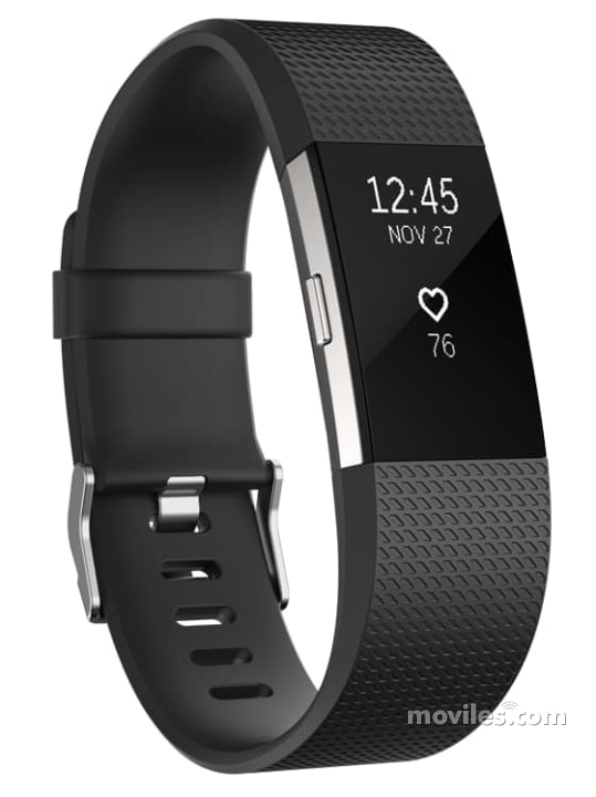 Fotografías Varias vistas de Fitbit Charge 2 Azul y Gris y Morado y Negro y Oro y Rosa y Turquesa. Detalle de la pantalla: Varias vistas