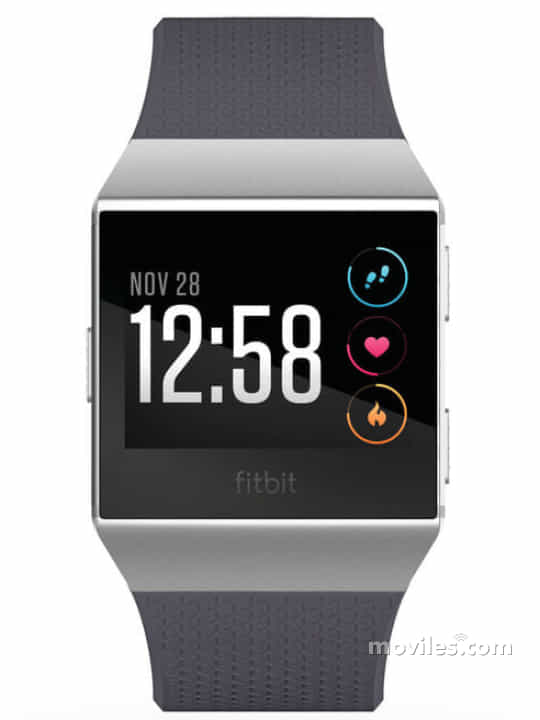 Fotografías Varias vistas de Fitbit Ionic Azul y Gris y Gris y Plata y Naranja y Negro y Gris. Detalle de la pantalla: Varias vistas