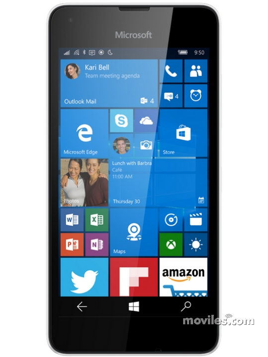 Fotografías Varias vistas de Microsoft Lumia 550 Azul y Blanco y Negro y Rojo. Detalle de la pantalla: Varias vistas
