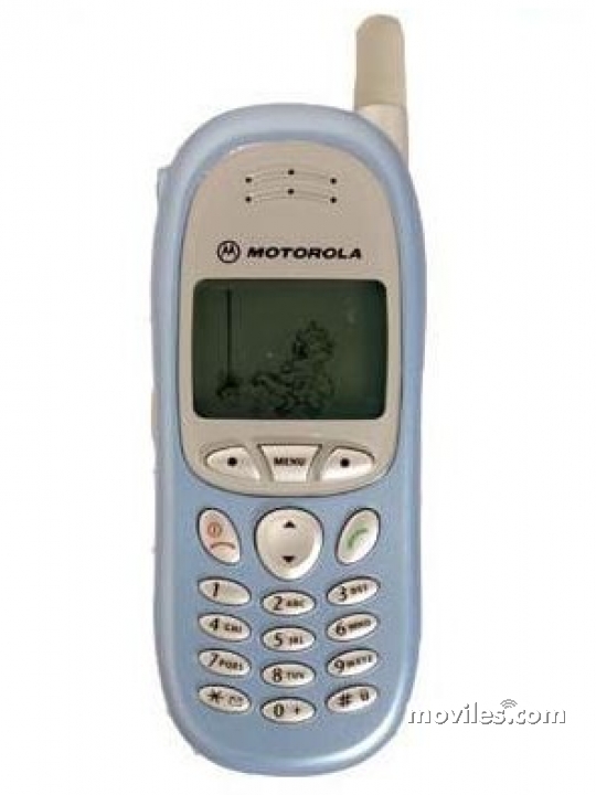 Fotografías Frontal de Motorola Talkabout T191 Azul. Detalle de la pantalla: Imagen promocional en pantalla