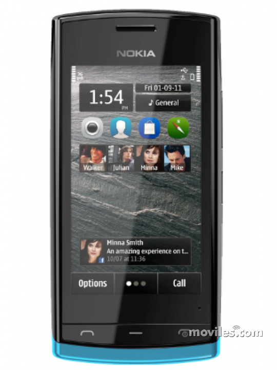 Fotografías Frontal de Nokia 500 Azul. Detalle de la pantalla: Pantalla de inicio