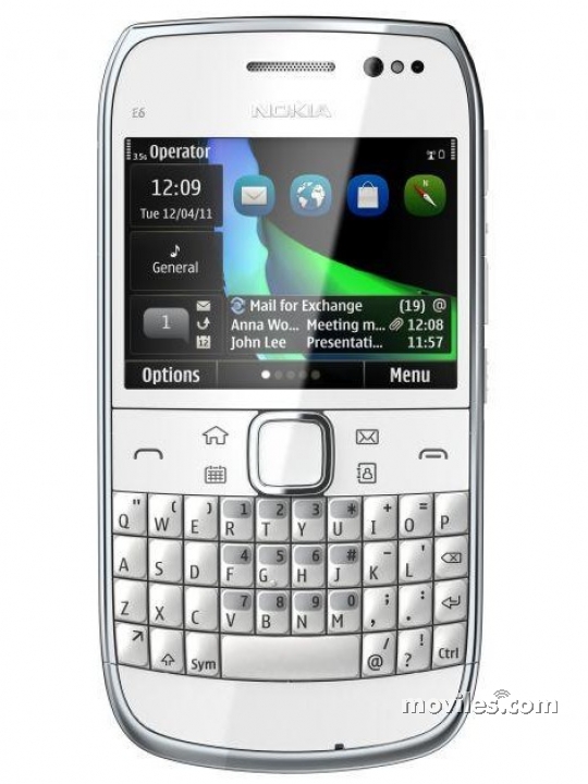 Fotografías Frontal de Nokia E6 Blanco. Detalle de la pantalla: Navegador de aplicaciones