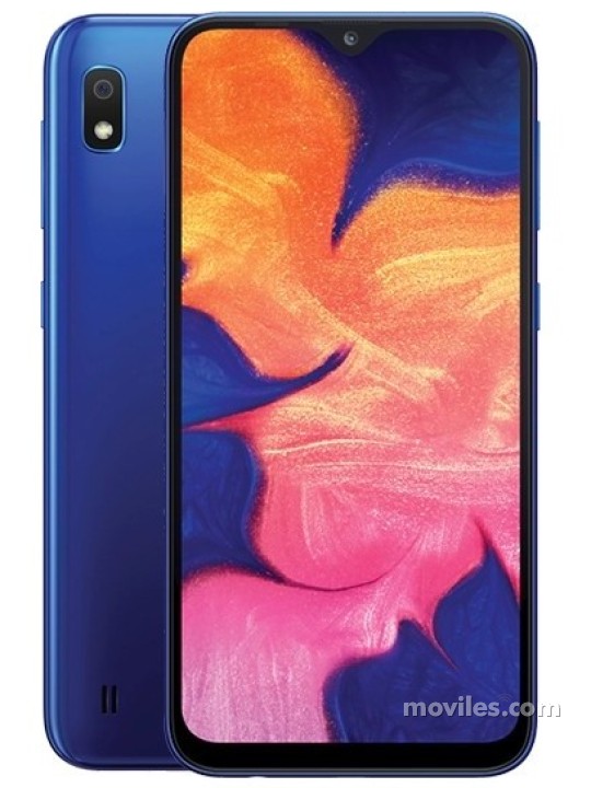 Fotografías Varias vistas de Samsung Galaxy A10 Azul y Negro y Rojo. Detalle de la pantalla: Varias vistas