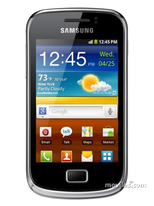 Fotografías Frontal de Samsung Galaxy Mini 2 Negro y Naranja. Detalle de la pantalla: Reloj