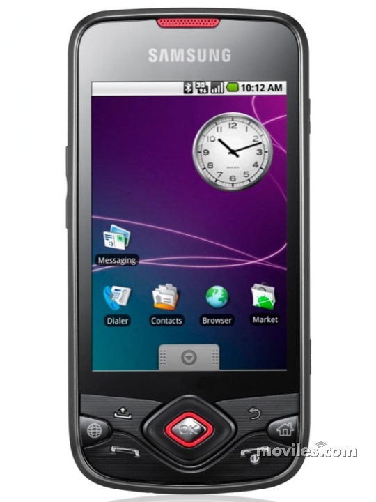 Fotografías Frontal de Samsung Galaxy Spica i5700 Negro. Detalle de la pantalla: Reloj y Pantalla de inicio