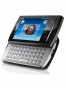 Fotografías Frontal y Lateral derecho y Teclado desplegable de Sony Ericsson Xperia X10 Mini Pro Negro. Detalle de la pantalla: Pantalla de inicio