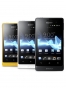 Fotografías Frontal y Varias vistas de Sony Xperia go Amarillo y Blanco y Negro. Detalle de la pantalla: Reloj
